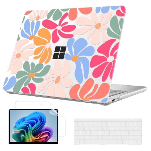 B BELK Case for 13 inch Microsoft Surface Laptop Copilot+ PC 2025 Release Model: 2095, Plastic Hard Shell Case + Keyboard Cover + Screen Protector for 13'' Microsoft Surface, Retro Bloom - color: Colorful Flower