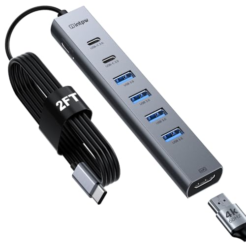 USB C Hub, 8-in-1 Multiport Adapter with 4K@60Hz HDMI, 4 USB 3.0 5Gbps Ports, 2 USB-C Ports, Aluminum Type C Hub for MacBook Pro/Air, iPad, Laptop, PC - color: 1.97ft, size: 8-in-1 (HDMI)