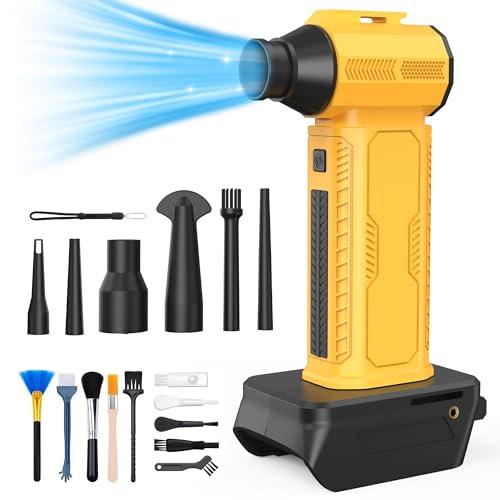 Compressed Air Duster, 130,000RPM Ultra-Powerful Electric Air Duster | Compatible with DEWALT 20V/60V Max Battery, 4-Gear Adjustable Air Blower for Computer/Keyboard/Car/Home (No Battery Included) - color: Yellow