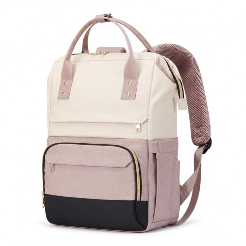 Laptop Backpack for Women, 15.6 Inch Work Backpack Purse with Large Capacity, Water-Resistant Nurse Bag, College Bookbag for School, Casual Travel Daypack, Beige and Nude - color: Beige and Nude
