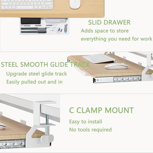 ETHU Under Desk Keyboard Tray - Small Slide Out Keyboard Shelf with C Clamp Mount, 19.7" x 11.8" Ergonomic Pull Out Tray for Home Office Desk,Oak - color: Oak, size: Small