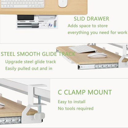 ETHU Under Desk Keyboard Tray - Small Slide Out Keyboard Shelf with C Clamp Mount, 19.7" x 11.8" Ergonomic Pull Out Tray for Home Office Desk,Oak - color: Oak, size: Small