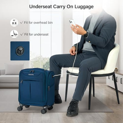 Hanke Underseat Carry On Luggage with Wheels, Lightweight Small Suitcase Airline Approved 16 Inch Softside Personal Item Travel Bag for Women Men, Compact Under Seat Luggage with Spinner Wheels.(Blue) - color: Blue