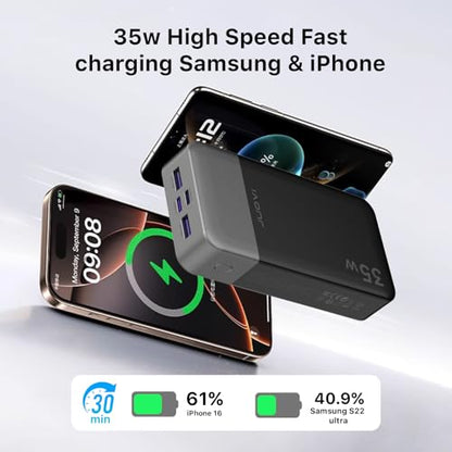 JUOVI Power Bank 35W 20000mAh Portable Charger Fast Charging，PD 3.0 QC 4.0 Fast Charging Phone Charger with LED Display, Travel Battery Pack 2 USB C 2 USB A Ports for iPhone 16/15/14 Series, Galaxy, - color: 4 Outputs Black