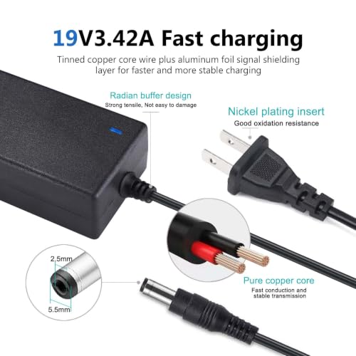 Replacement for 19V 3.42A 90W Charger Compatible Asus Monitor Power Cord Rog Strix PG279Q PG279 PG279QZ XG27UQ PG259QN TUF Gaming VG27AQ VG32VQR VG35VQ Vivo AiO V230I V230IC AC/DC Adapter ADP-90LE B