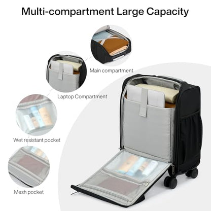 MILADA Underseat Carry On Luggage with Wheels, Airline Approved 16-inch Spinner Small Suitcase, Softside Travel Luggage, Personal Item Overnight Bag, Business Mini Suitcase for Women and Men, Black - color: Black
