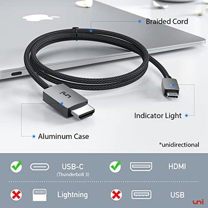 uni USB C to HDMI Cable 15FT 4K@30Hz, ONE-Way Type C Input to HDMI Output | [Thunderbolt 3/4 Compatible] with MacBook Pro/Air, iPhone 15/16/17 Series, Galaxy S8-S24, XPS, Chromebook - size: 15FT