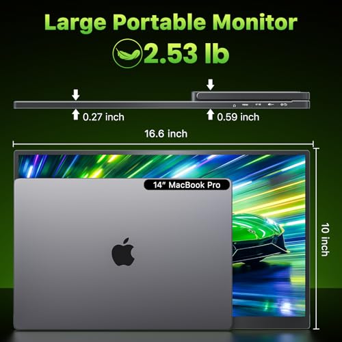 Upperizon Portable Monitor 18.5 inch 2K QHD 120% sRGB 120Hz IPS HDR HDMI USB-C Travel Monitor for Laptop MacBook PC Surface PS5 Xbox, Large External Display with Kickstand & Speakers, VESA Compatible - size: 18.5
