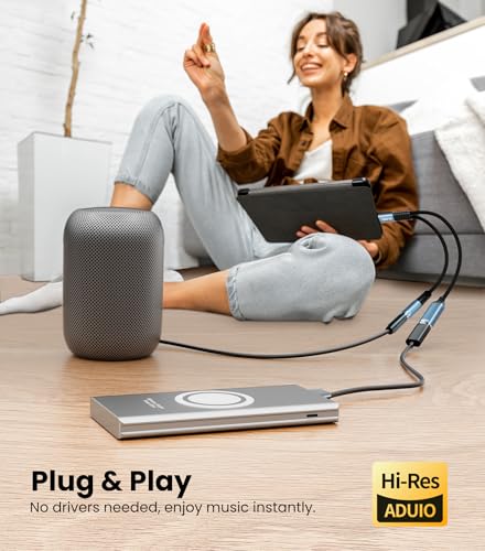 Tisino USB C to 3.5mm Headphone and Charger Adapter, Aux to USB C & 60W PD Charging, HiFi DAC 32bit/384kHz, USB C to Headphone Jack Adapter for iPhone 16 15/Samsung S25/S24/Pixel 8/7