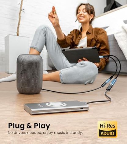Tisino USB C to 3.5mm Headphone and Charger Adapter, Aux to USB C & 60W PD Charging, HiFi DAC 32bit/384kHz, USB C to Headphone Jack Adapter for iPhone 16 15/Samsung S25/S24/Pixel 8/7