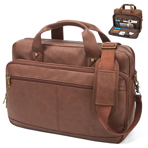 Briefcase for Men Leather Laptop Bag 16 Inch Messenger Bag Vintage Crossbody Laptop Computer Bag for Business,Work,Travel - color: Dark Brown