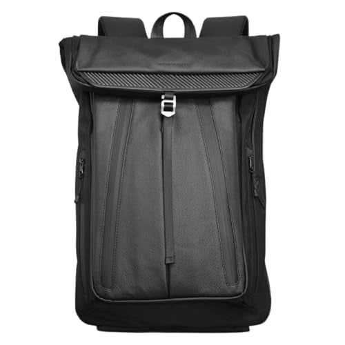 The Frenchie Co. - Work/Travel Speed Backpack - Expandable 23-30 L Laptop Pack - Anti-theft magnetic closure - Ballistic nylon body with full-grain Italian leather trim - color: Black