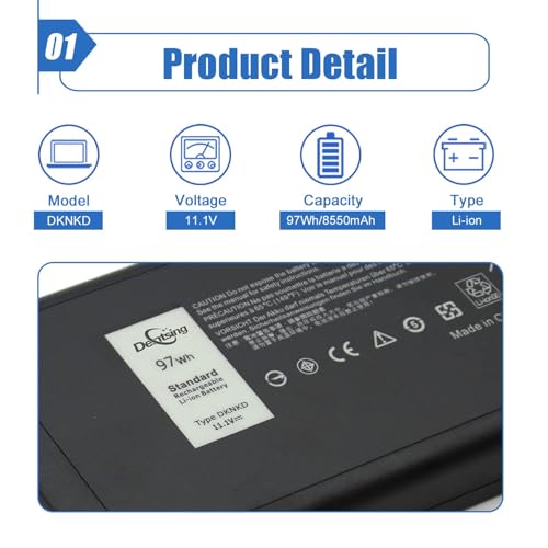 DKNKD (11.1V 97Wh/8550mAh) X8VWF Laptop Battery Compatible with Dell Latitude 14 Rugged 5404 7404 E5404 E7404 Series Notebook 4XKN5 CJ2K1 5XT3V 05XT3V VCWGN 0VCHGN 09FN4 XN4KN XRJDF YGV51 - size: 6.51*3.18*0.79 inch DKNKD