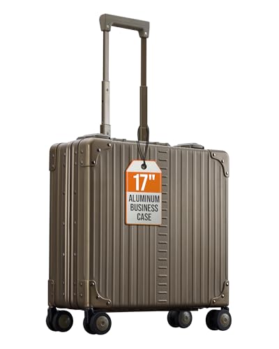 Aleon All Aluminum Lightweight 17" Rolling Laptop Catalog Case, Vertical Opening with TSA Locks & Aircraft-Grade Aluminum Frame - color: Champagne