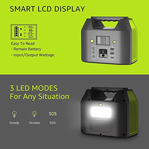 EnginStar 155Wh Power Bank 150Wh Portable Power Station 110v Battery Pack 6 Outputs with AC Outlet LED Light for Outdoor Camping Road Trip Emergency - color: Grey