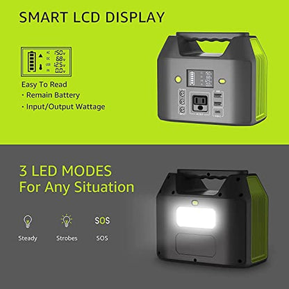 EnginStar 155Wh Power Bank 150Wh Portable Power Station 110v Battery Pack 6 Outputs with AC Outlet LED Light for Outdoor Camping Road Trip Emergency - color: Grey