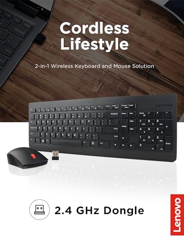 Lenovo 510 Wireless Keyboard & Mouse Combo, 2.4 GHz Nano USB Receiver, Full Size, Island Key Design, Left or Right Hand, 1200 DPI Optical Mouse, GX30N81775, Black - color: Black