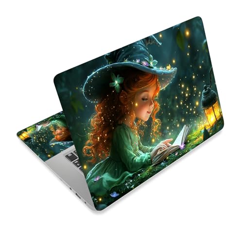 Universal Laptop Skin Sticker Decal,15.6 Inch Laptop Vinyl Cover for 13" 14" 15.6" Laptop,Scratch-Resistant Waterproof Protector Wrap,Reusable with Wrist Pads,Witch Girl Magic Book - color: Witch Girl Magic Book