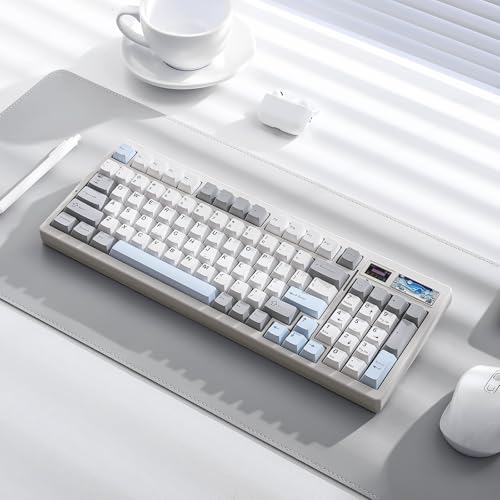 YUNZII IF99 96% Wireless Mechanical Keyboard (White, Gateron Zero Switch) | QMK/VIA Keyboard with LCD Display,Custom Magnetic Badge,8000mAh Battery,Hot Swap Gasket,RGB,for Gaming/Mac/Win - color: White, size: Gateron Zero Switch