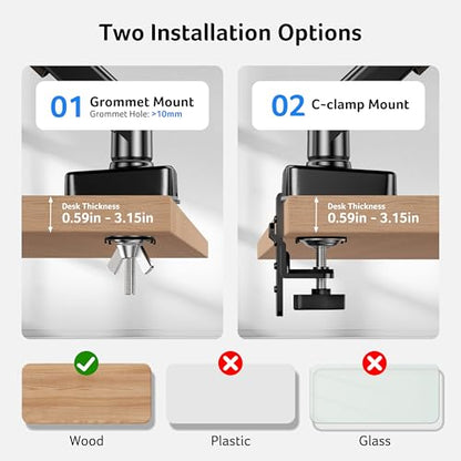 Acer Single Monitor Mount, Fully Adjustable Monitor Arm Fits 17-34" Screens | Gas Spring VESA Mount with C-Clamp & Grommet Base, Computer Desk Arm with Tilt Swivel Rotate Supports 4.4-19.8 lbs