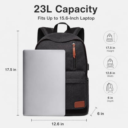 Canvas Laptop Backpack, Waterproof School Backpack With USB Charging College - color: Black