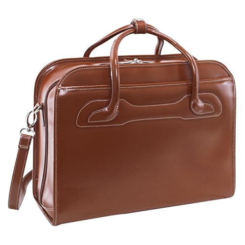 McKlein WILLOWBROOK, 17" Leather Detachable -Wheeled Ladies' Laptop/Computer & Tablet Business Briefcase Bag/Women's Rolling Overnight Travel Bag, Removable trolley case - color: Brown, size: 18"x8.75"x14.5"