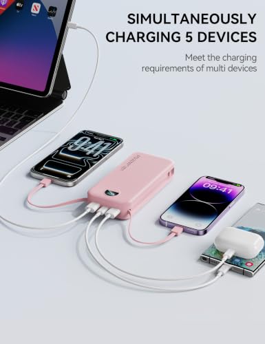 Nusyddy Portable Charger 20000mAh Fast Charging w/Built-in Wall Plug Pink | PD20W Fast Charging, High Capacity, LED Display, Charge 5 Devices at once, TSA Approved, Compatible with iPhone/Samsung - color: Magenta