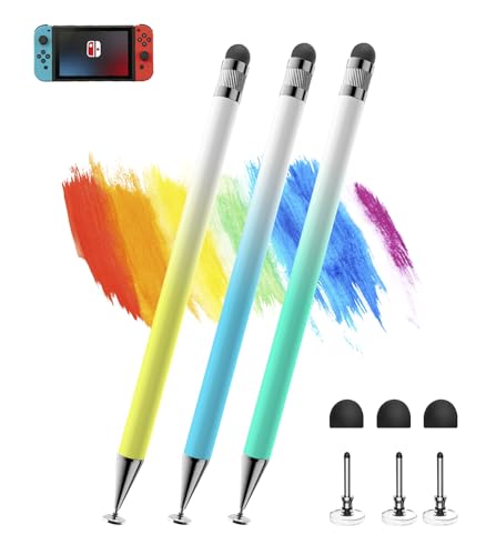 Kenkor Stylus(3pcs),2-in-1 Stylus Pen for Touch Screen, Stylus Pen for iPad | No Charging,Compatible with Apple(iPhone/iPad)/Nintendo Switch/Samsung/Google/Microsoft/Android Tablets Touch Screens Devices - color: Yellow+Blue+Green