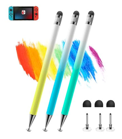 Kenkor Stylus(3pcs),2-in-1 Stylus Pen for Touch Screen, Stylus Pen for iPad | No Charging,Compatible with Apple(iPhone/iPad)/Nintendo Switch/Samsung/Google/Microsoft/Android Tablets Touch Screens Devices - color: Yellow+Blue+Green