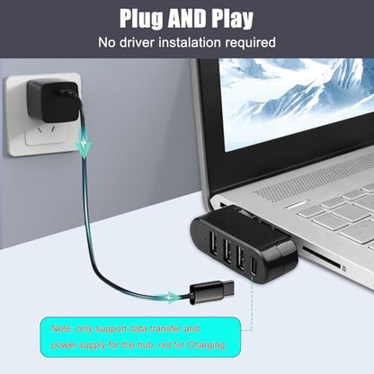 4-Port USB C Hub [90°/180° Degree Rotatable], USB C Adapter Splitter with PD-in 5W Port, USB Extender for MacBook, iMac, Surface, and More C Port Laptop(Not for Car) - style: USB-C