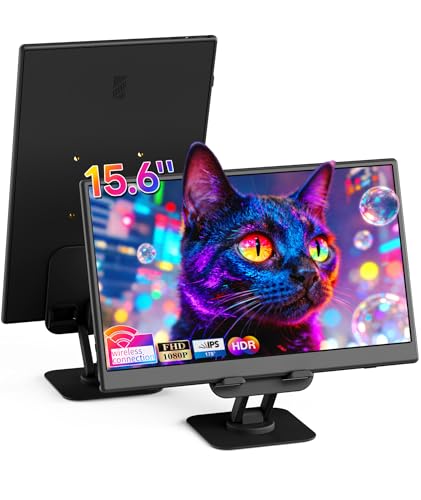 Wireless Portable Monitor for Laptop/PC, 15.6" FHD IPS Travel Monitor with Stand, Built-in G-Sensor, Auto Rotate, HDMI/Type-C, Eye Care, PU Bag, VESA Mount for Mac/Phones/PS5/PS4/Xbox/Switch - style: wireless monitor