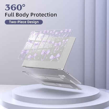 for MacBook Air 13.6 Inch Case M5/M4/M3/M2 2026-2022 Release A3449 A3240 A3113 A2681 Purple Bow Design Crystal Clear Girly Case Laptop Protective Hard Shell Cover - color: Bow/Purple