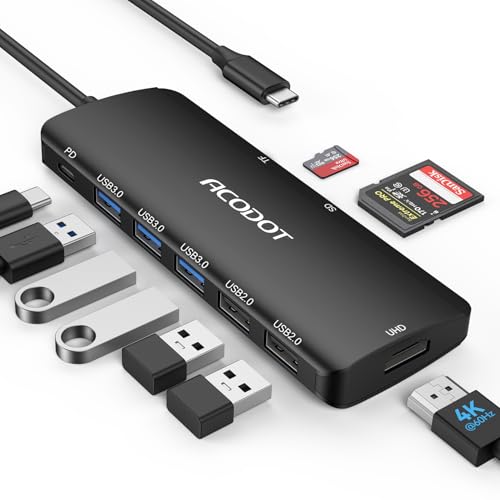 USB C Hub, 9-in-1 Multi-Port USB Adapter, 4K@60Hz HDMI, 100W Max PD, 3 USB3.0(5Gbps) + 2 USB2.0 Data Ports, SD/TF Card Reader for MacBook, iPad Pro, Dell, HP, Lenovo, Windows Laptop, Black - color: Black