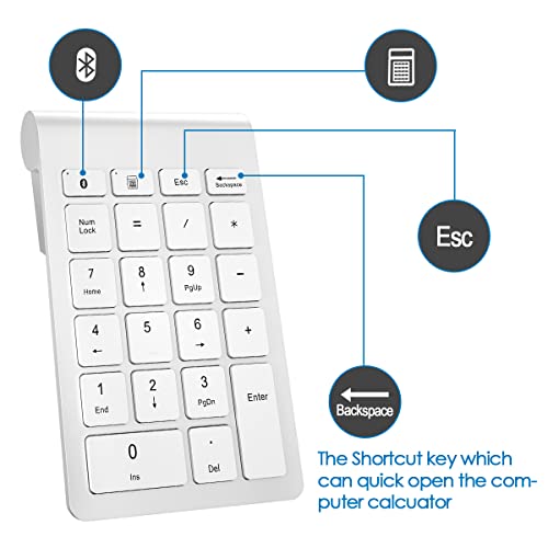 Foloda Bluetooth Number Pad for Laptop, Wireless Bluetooth 10 Key Numeric Number Keypad Numpad, Extensions Number Keyboard Laptop Accessories for PC Chrome Notebook (NO Receiver) - color: SilverWhite
