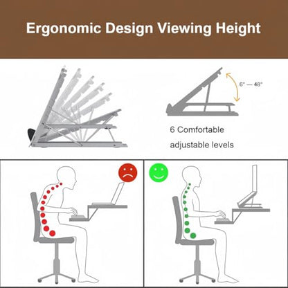 Bamboo Foldable Laptop Stand Holder, 6-Level Adjustable Ergonomic Notebook Riser with Heat Dissipation for 10-17 Inch Laptops, MacBook, Tablet (Dark Brown) - color: Dark Brown
