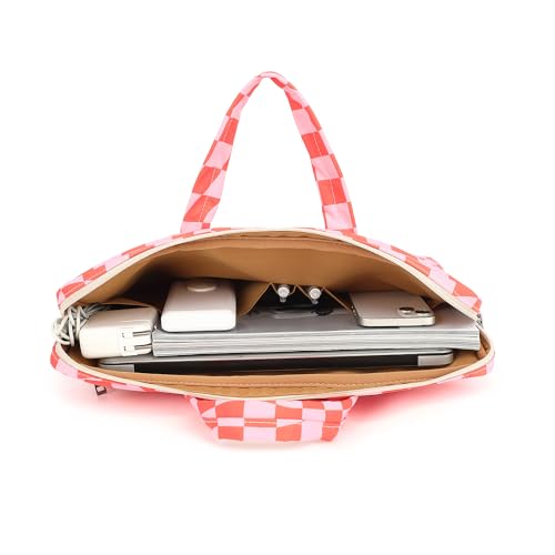 Laptop Shoulder Bag15.6inch women men Waterproof 16inch Computer Bags Women Business Office Work Bag Briefcase 14 inch case - color: Pink Checker