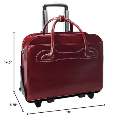 McKleinUSA McKlein WILLOWBROOK, 17" Leather Detachable -Wheeled Ladies' Laptop/Computer & Tablet Business Briefcase Bag/Women's Rolling Overnight Travel Bag, Removable trolley case - color: Red, size: 18"x8.75"x14.5"