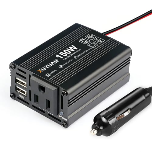 150W Power Inverter DC 12V to 110V AC Car Converter with 2 USB Ports 3.1A Fast Charging Car Plug Adapter Outlet for Laptop Phone