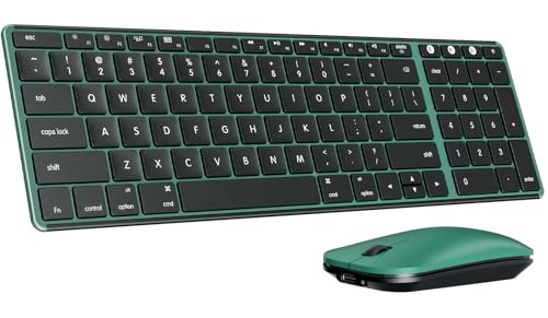 seenda SKM64-2 Bluetooth Wireless Keyboard Mouse Combo for Mac MacBook iPad | Triple Bluetooth for 3-Device Switching, Silent, Rechargeable, Compact Slim Combo for MacBook Pro/Air iPhone, Black Green - color: Black Green