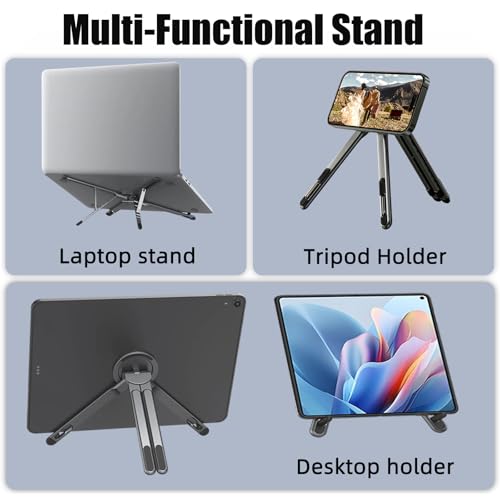 3 in 1 Magnetic Tripod Phone Holder Foldable Portable Laptop Stand | Collapsible & Portable, 8-level Height Adjustable, Desk Stand for Office & Travel for 10-16″ Laptops & 4-13″ Phones/Tablets,