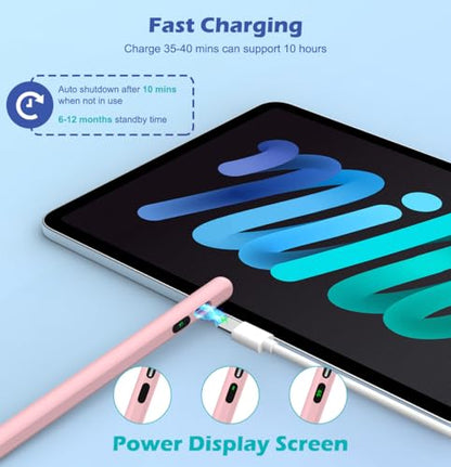 MoKo Stylus Pens for Touch Screens, Fast Charge Stylus Pen for Apple iPad/iPhone/Samsung/Lenovo/iOS/Android Tablets&Smart Phone Universal Stylus Capacitive Screen Pencil with Power Display, Pink - color: Pink