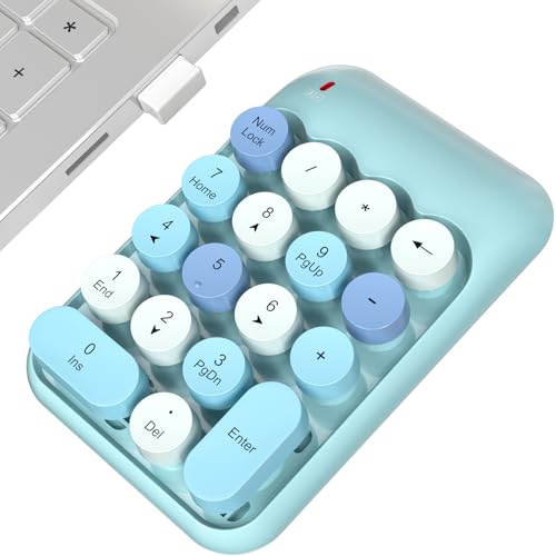 MOWUX Wireless Number Pads, Cute Colorful Numeric Keypad Numpad Portable 2.4 GHz Financial Accounting Number Keyboard Extensions, 18 Key Number Numpad for Laptop Desktop, PC (Blue) - color: Blue