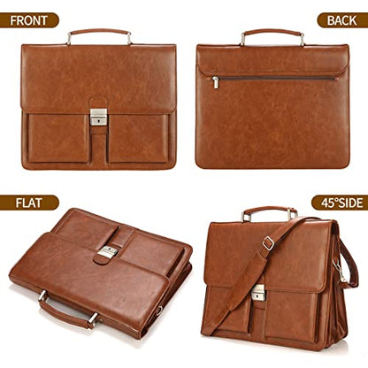 Jack&Chris Mens New PU Leather Attache Briefcase Traditional Messenger Lawyer Bag, MBYX015 - color: Coffee