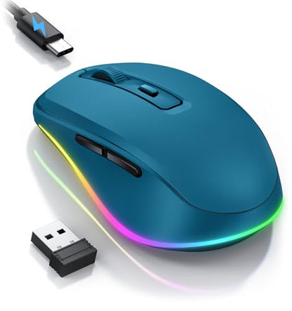 PEIOUS Wireless Mouse Jiggler - Keep Computers Awake, Dark Blue | Rechargeable LED Mouse, Silent Clicks, Adjustable DPI and Random Movement Keep Computers Awake for Laptop/PC/Mac - color: Dark Blue
