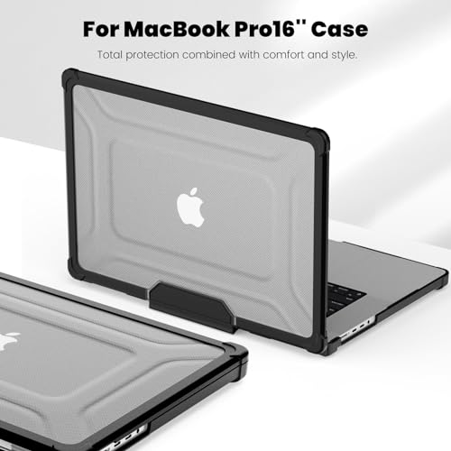 Batianda Heavy Duty Case for New MacBook Pro 16 inch 2026 M5 2024 M4 M3 M2 M1 Pro Max Chip - Starry Dot-Matrix Cover with PU Leather Spine & Foldable Stand - Full Protection Anti-Collision, Black - color: Black
