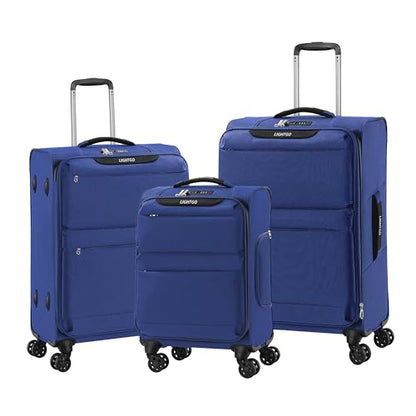 LIGHTGO 3 Piece Set Ultra Lightweight Softshell Suitcase with TSA Lock & 360° Silent Wheels - Water-Resistant, Expandable Luggage in 20in, 24in, 28in Sizes for Easy Travel(Navy Blue) - color: Navy blue, size: 3 pack
