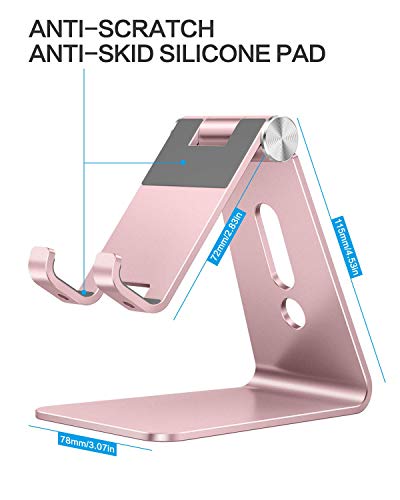 OMOTON Adjustable Cell Phone Stand, C2 Aluminum Desktop Phone Holder Dock Compatible with iPhone 15 14 13 Xs XR 8 Plus 7 6, Samsung Galaxy, Google Pixel, Android Phones, Rose Gold | Sturdy 3mm Aluminum, Charging Port, 270° Adjustable, Non-Slip Silicone Pa