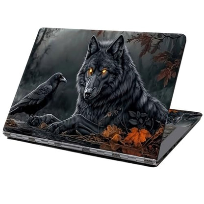 Laptop Skin Sticker Decal 12" 13" 13.3" 14" 15" 15.6",Waterproof Scratch Resistant Vinyl,Reusable Easy to Apply,for MacBook HP Dell Notebooks Netbooks Laptop,2 Wrist Pads,Black Wolf Crow - color: Black Wolf Crow