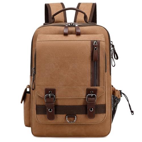 Lanola Water-resistant Canvas Backpack with Anti-Theft Pocket, Daypacks Fits 15.6 Inch Laptop for Men Perfect for Work, Travel, Daily Use (Coffee) - color: Coffee