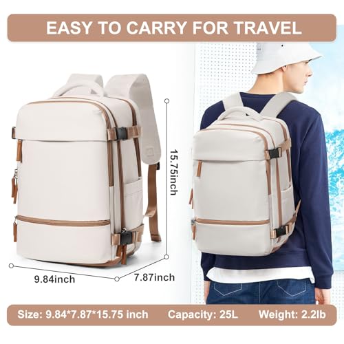 suwasp Travel Backpack Simple Durable Carry On Backpack with Shoe Compartment, Personal Item Travel Bag Flight Approved, Water Resistant Laptop Backpack for Women Men Weekender Business, Beige - color: Cream Color